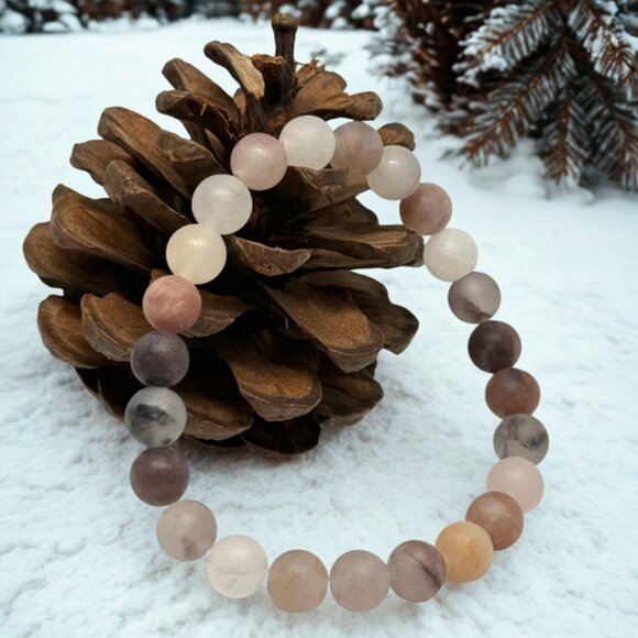 Violet Matte Agate Gemstone Bracelet | 8mm Handmade Crystal Jewelry - Picture 4 of 10